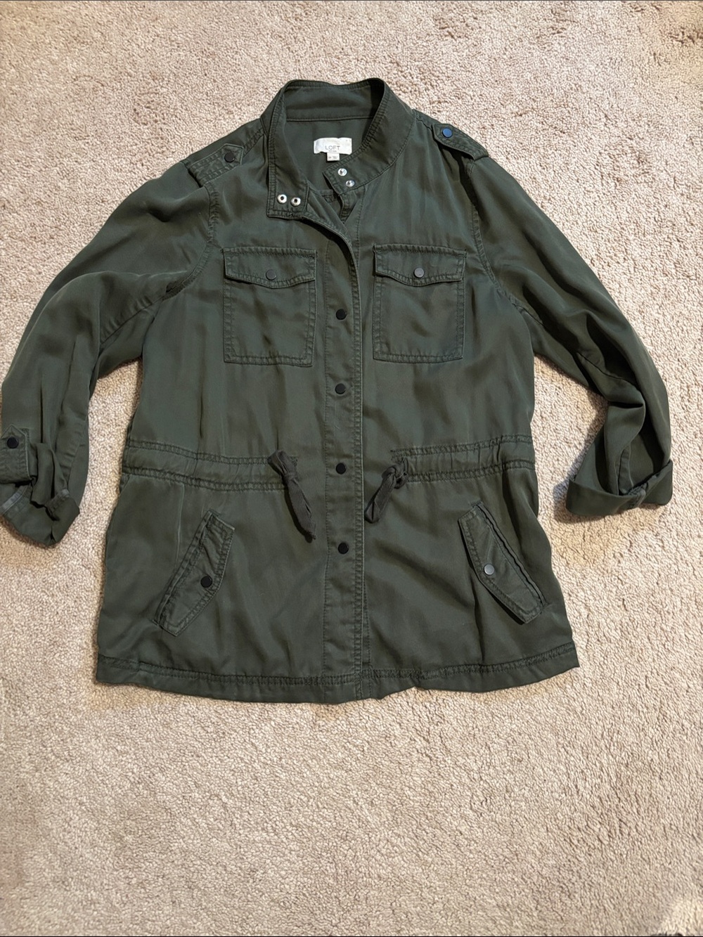 LOFT Dark Olive Green Utility Jacket with Drawstring